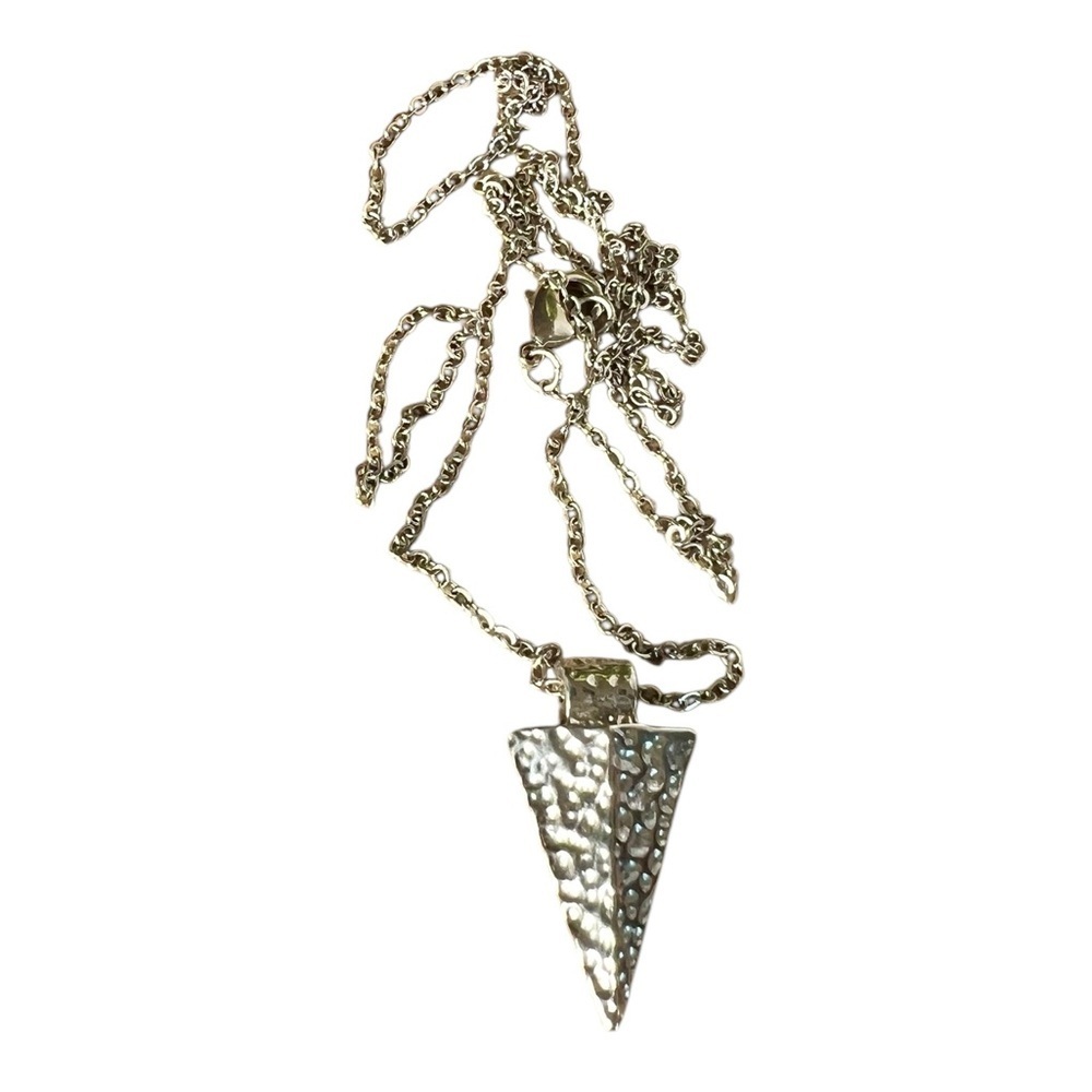 Silver Hammered Triangle Arrowhead Long Necklace … - image 1